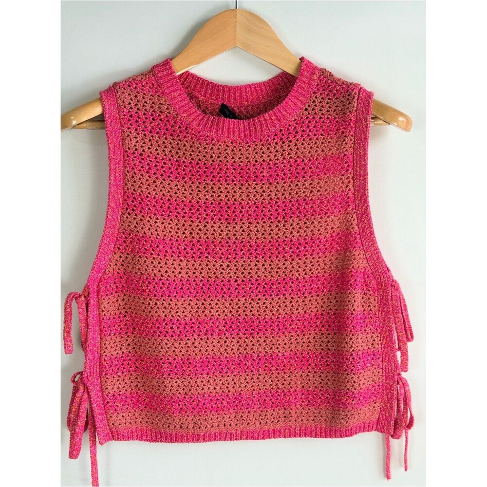 Rag & Bone Crochet Tank Small Carson Pink Stripe Side Tie
